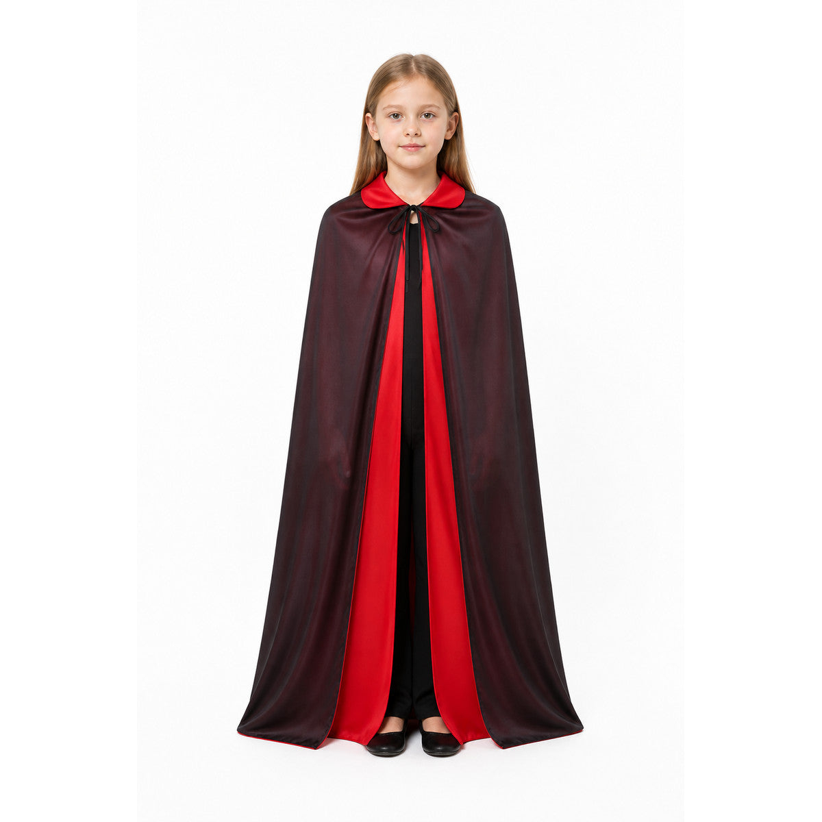 Long Reversible Cloak with Collar, Black and Red main product view