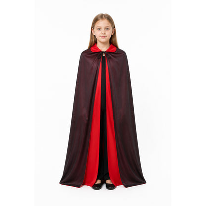 Long Reversible Cloak with Collar, Black and Red main product view