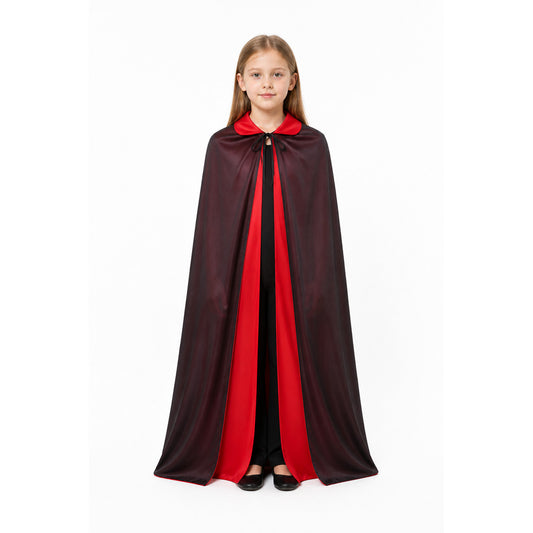 Long Reversible Cloak with Collar, Black and Red main product view