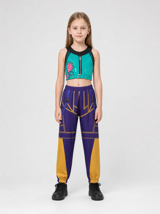 Cosplay Costume: Sleeveless Zip-Up Top and Pants on-model view
