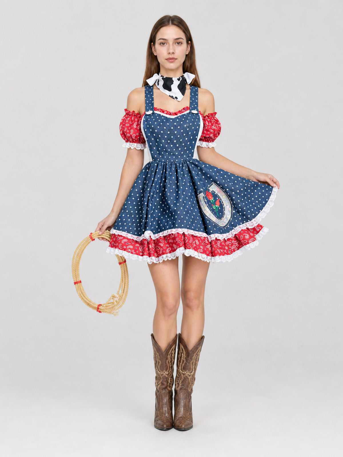 Western-themed cosplay dress with apron and badge