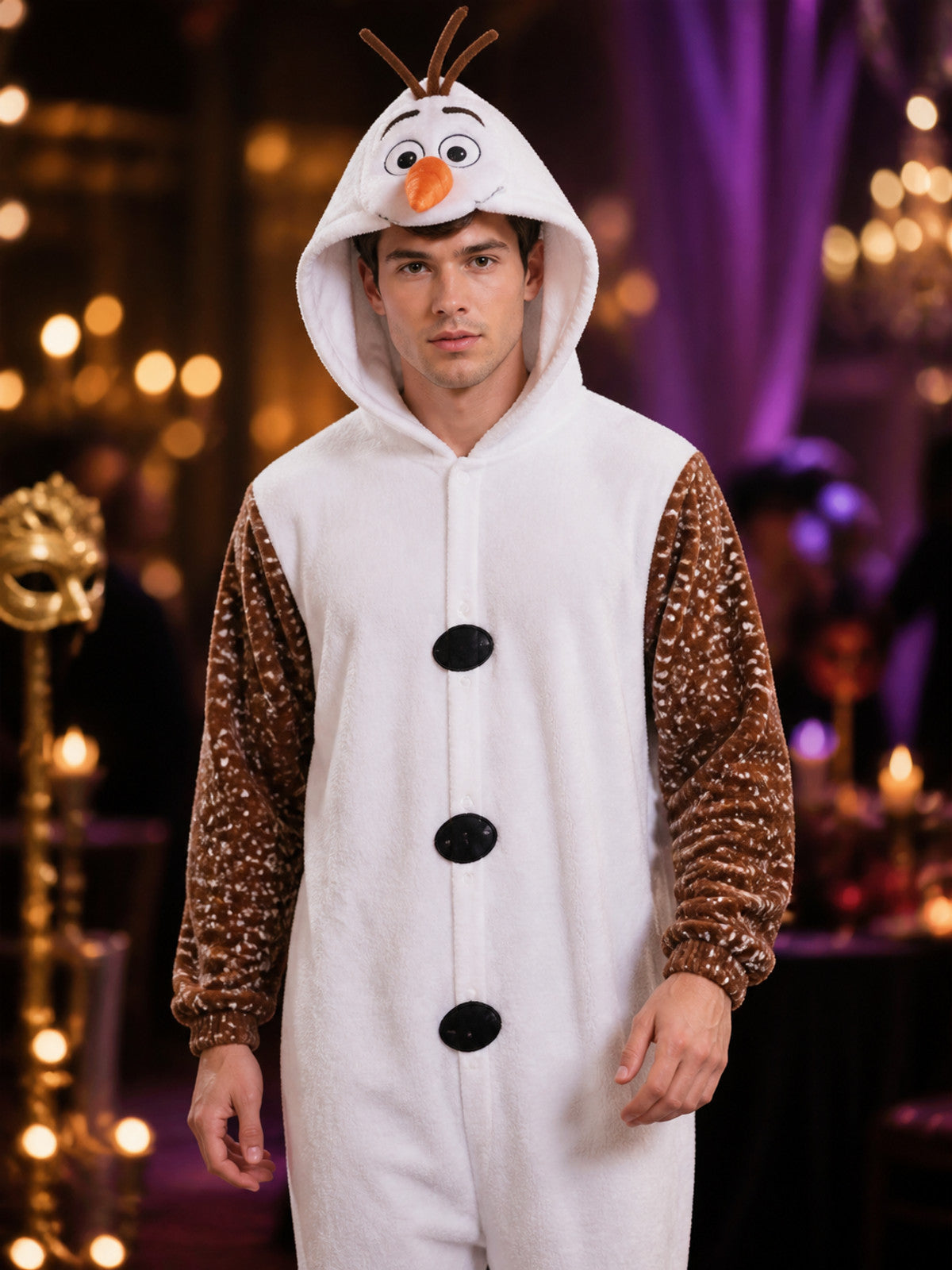 Snowman Character One-Piece Costume, Hooded Long-Sleeve Outfit on-model view