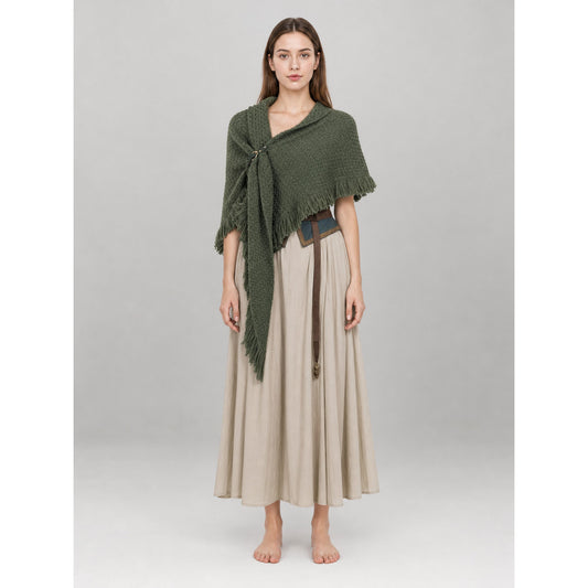 Triangular Wool Shawl with Long Fringe