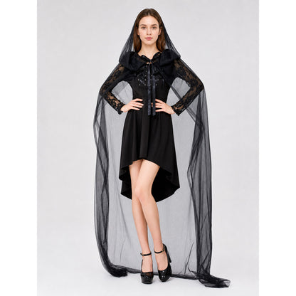 Gothic Costume with Hood, Lace, and Cape