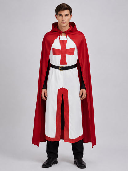 Hooded Knight Costume with Red Cape on-model view