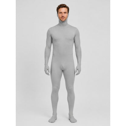 Gray Zentai Suit with Hood and Open Face on-model view