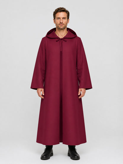 Burgundy Long Hooded Cape for Vampire Cosplay on-model view