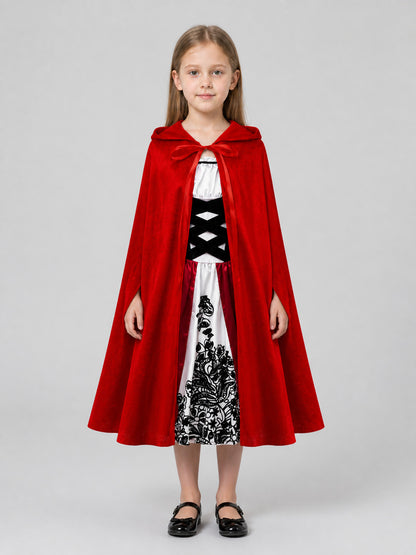 Halloween Costume: Dress and Red Hooded Cape on-model view