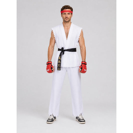 Ryu Street Fighter Cosplay Costume, White Set on-model view