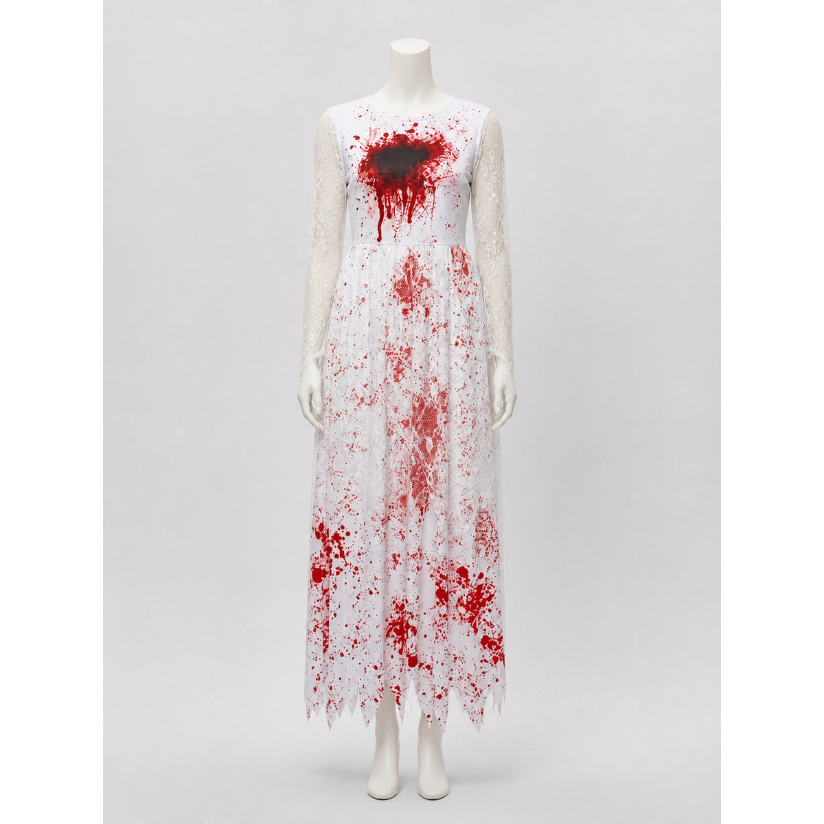 Lace Dress with a Jagged Hem and Red Spots on-model view