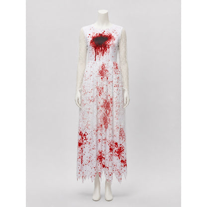 Lace Dress with a Jagged Hem and Red Spots on-model view