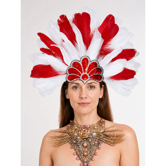 Red and White Feathered Carnival Headpiece main product view