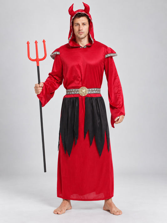 Devil Carnival Costume with Horns and Belt, Red