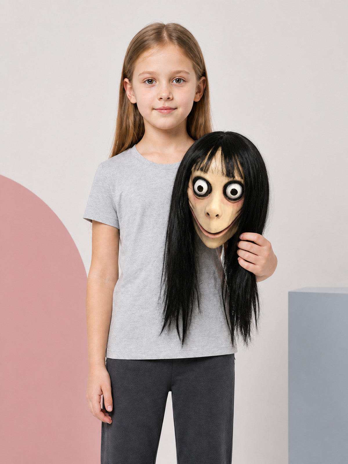 Scary Carnival Mask with Long Black Hair