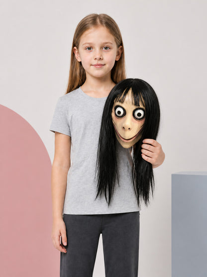 Scary Carnival Mask with Long Black Hair