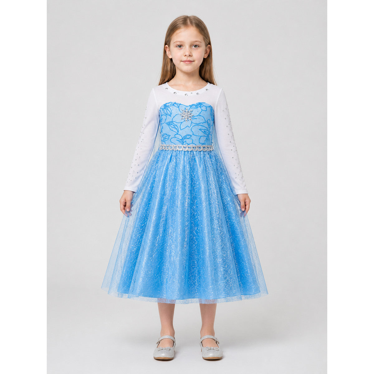 Elsa Princess Dress with Sequins and Tulle Skirt on-model view