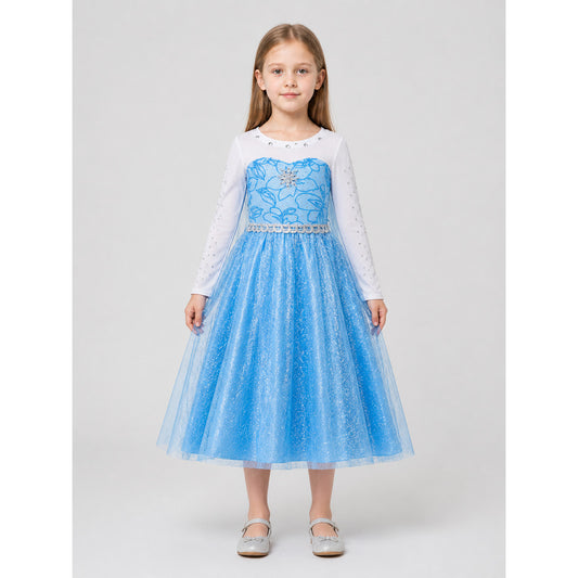 Elsa Princess Dress with Sequins and Tulle Skirt on-model view