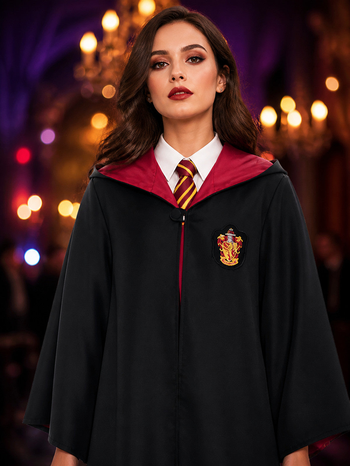 Wizard Halloween Costume Set With Hooded Robe, Scarf, Tie, Glasses, Wand & Hat