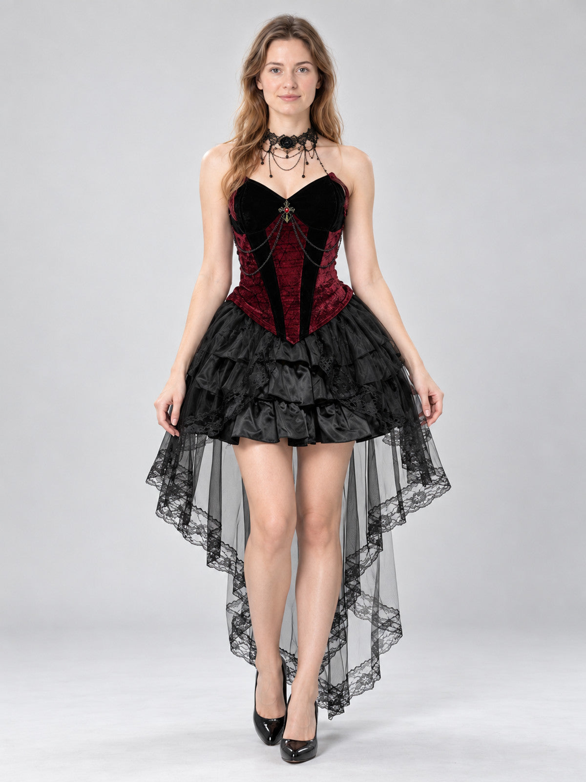 Black and Burgundy Vampire Costume with Corset