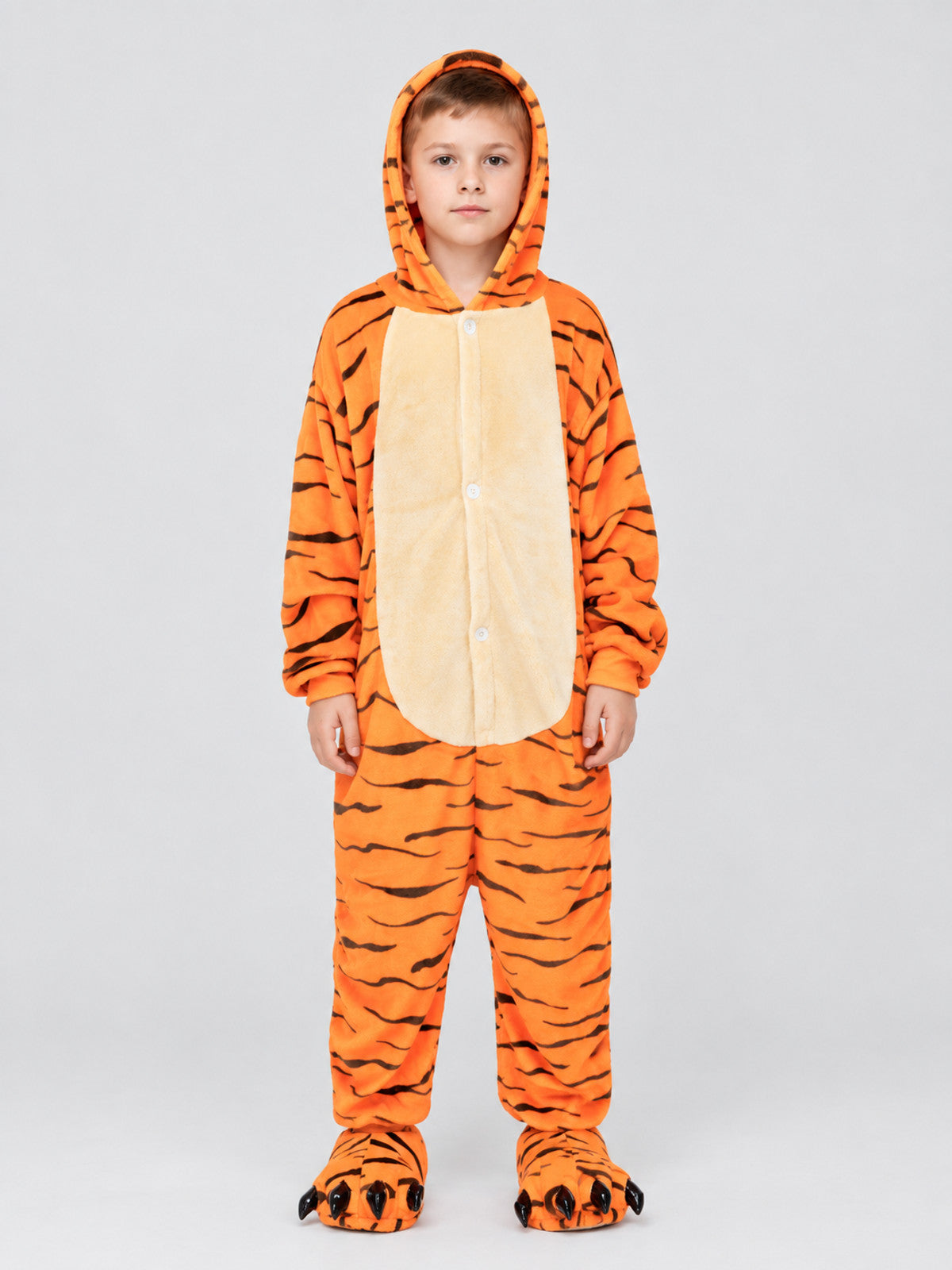 Kids' Hooded Tiger Striped Pajama Jumpsuit