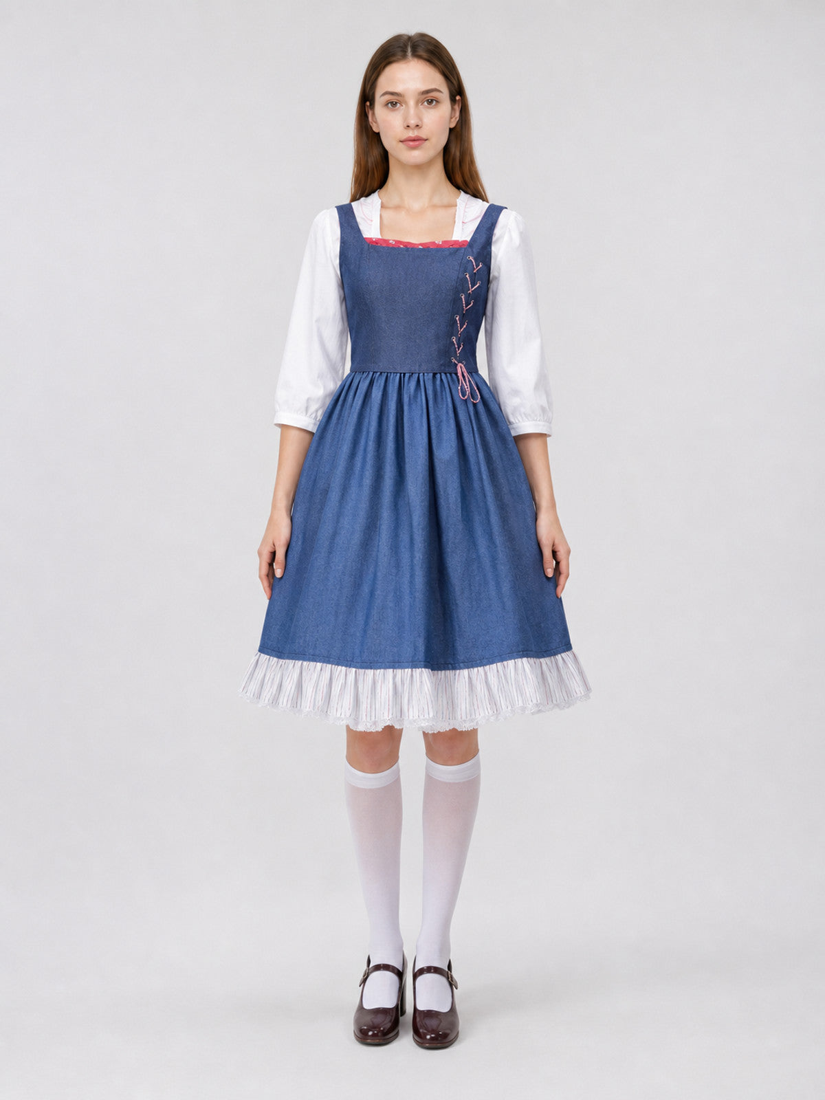 Vintage-Style Costume Dress with Blue Headscarf