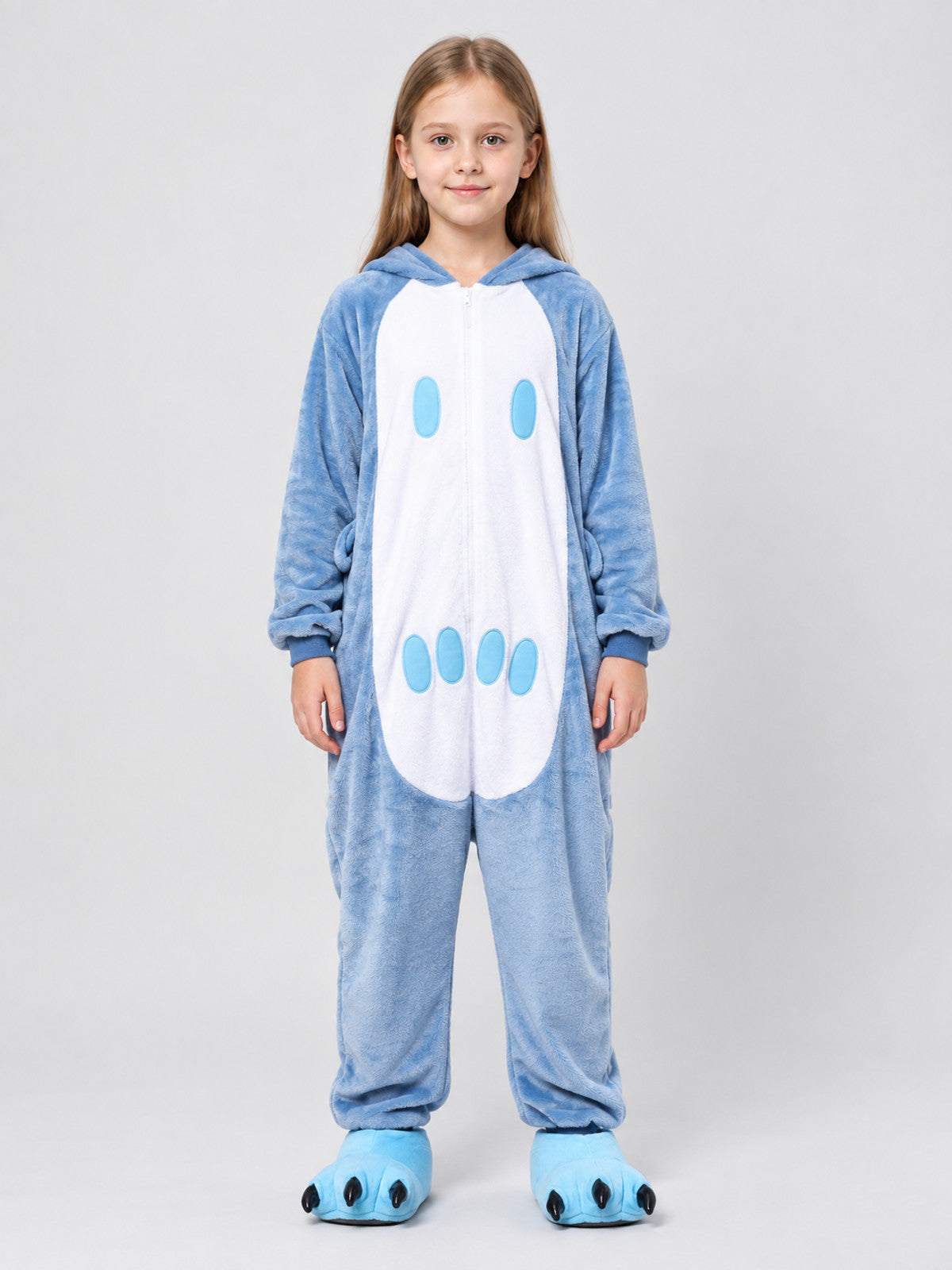 Blue and White Flannel Pajama Jumpsuit with Pockets