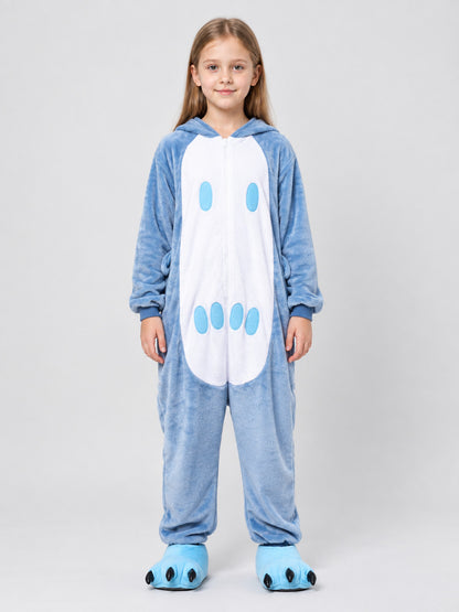 Blue and White Flannel Pajama Jumpsuit with Pockets
