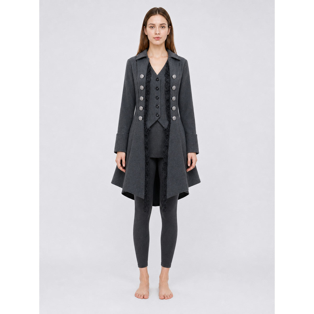 Long Gothic-Style Coat with Lace Trim