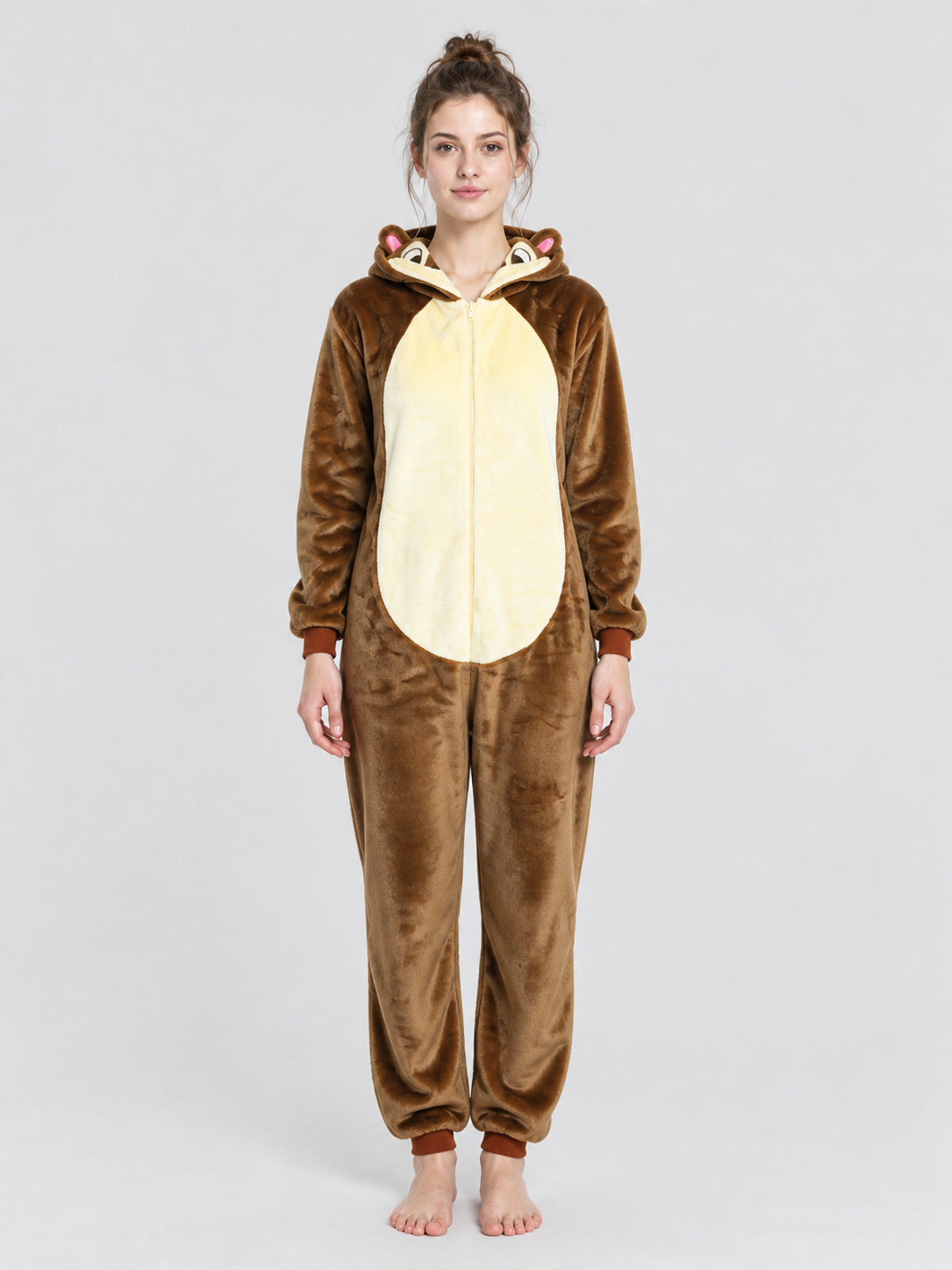 Brown Kigurumi Jumpsuit with Hood and Ears