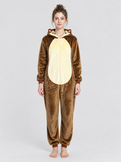 Brown Kigurumi Jumpsuit with Hood and Ears