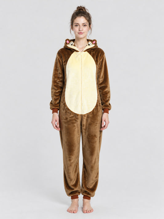 Brown Kigurumi Jumpsuit with Hood and Ears