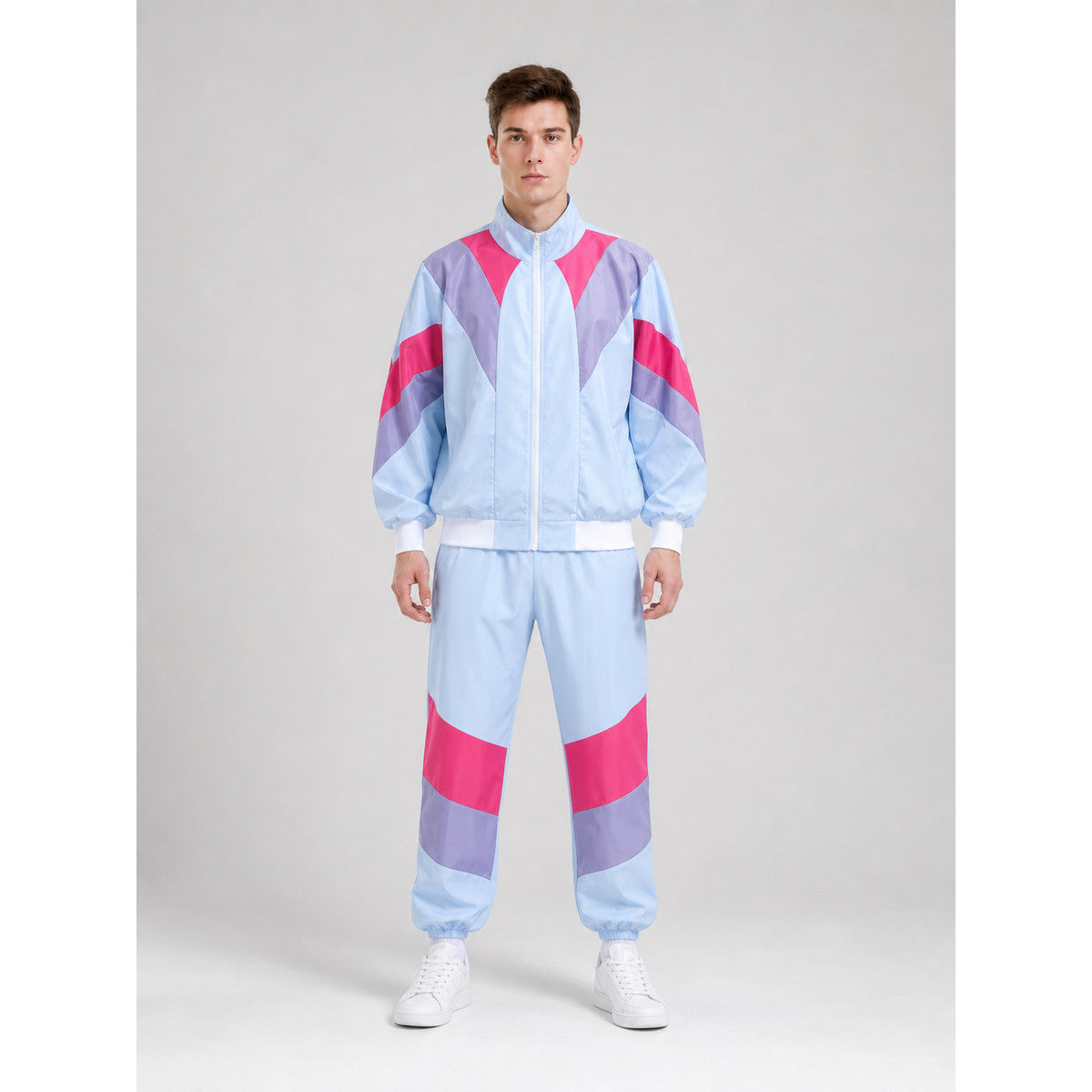 Bright two-piece set with geometric panels
