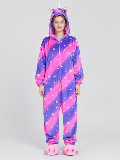 Hooded Pajama Jumpsuit with Horn and Ears