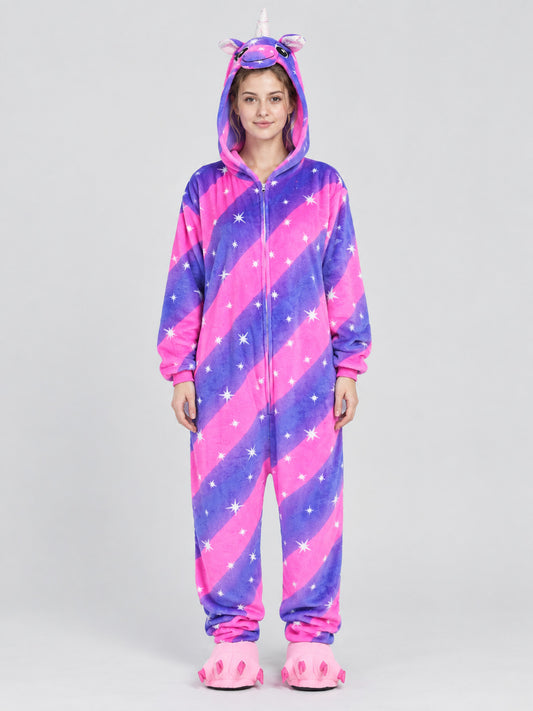 Hooded Pajama Jumpsuit with Horn and Ears