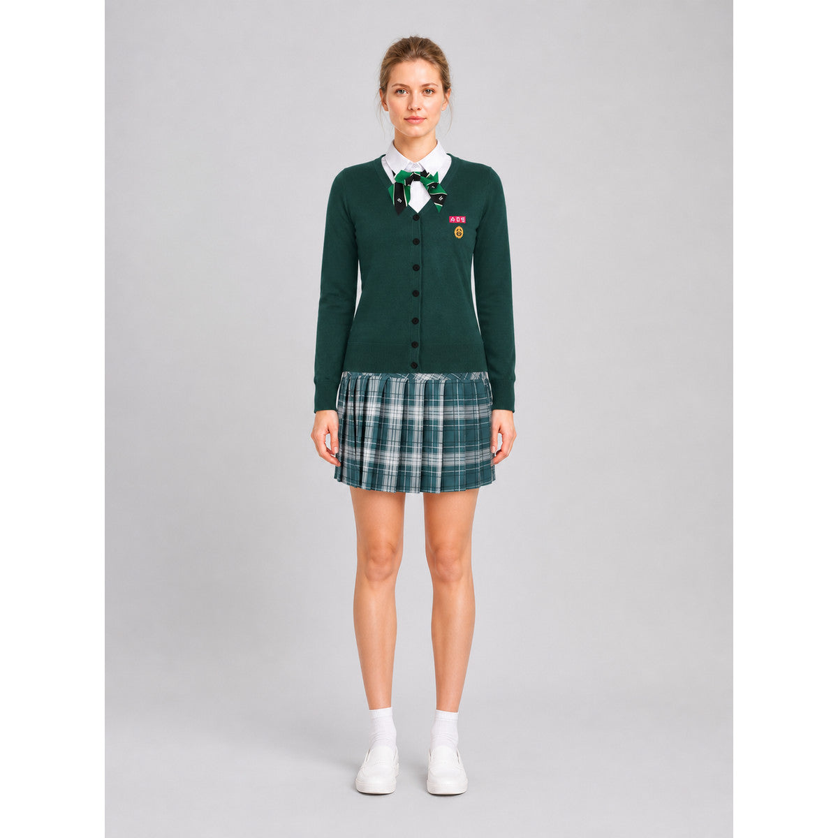 All of Us Are Dead School Uniform: Cardigan, Plaid Skirt on-model view