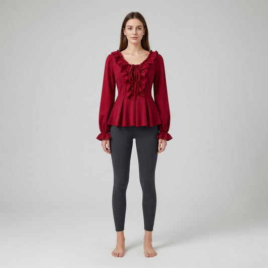 Renaissance-style blouse with jabot and lacing