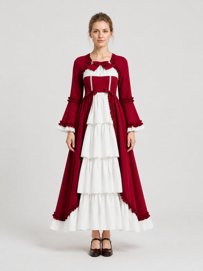 Vintage Medieval Dress with Ruffles and Bows on-model view