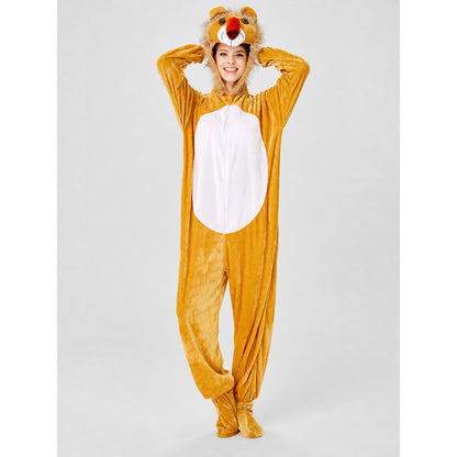 One-Piece Lion Costume with Hood and White Panel