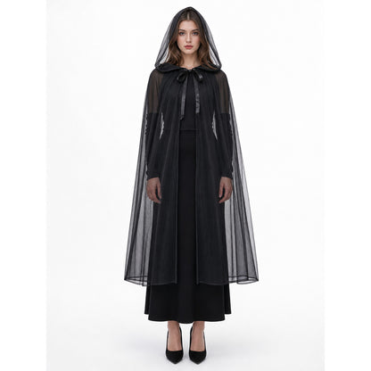 Black hooded costume cloak for cosplay front view
