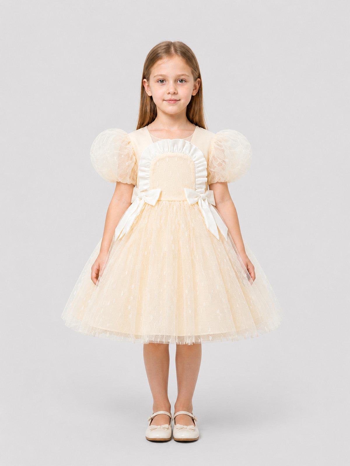 Princess Dress with Puff Sleeves and Tulle Skirt on-model view