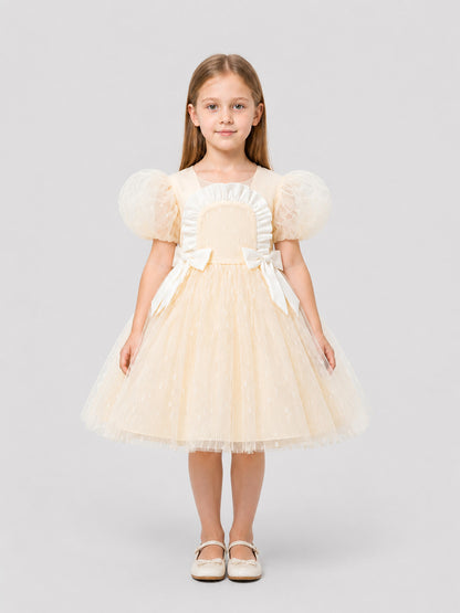 Princess Dress with Puff Sleeves and Tulle Skirt on-model view