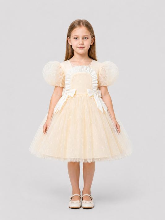Princess Dress with Puff Sleeves and Tulle Skirt on-model view
