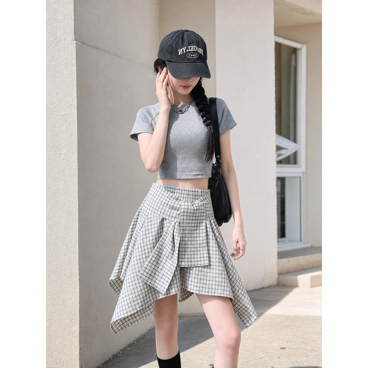 Women's set: skirt, cropped top, and cap
