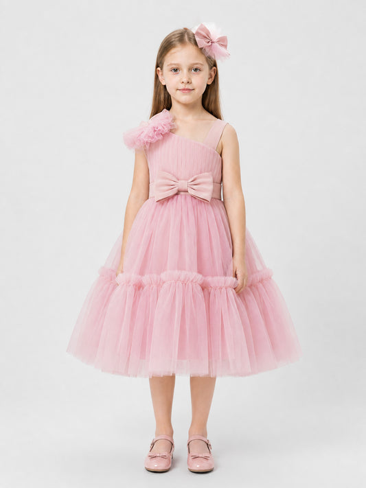 Full Tulle Flower Girl Dress with Bow on-model view