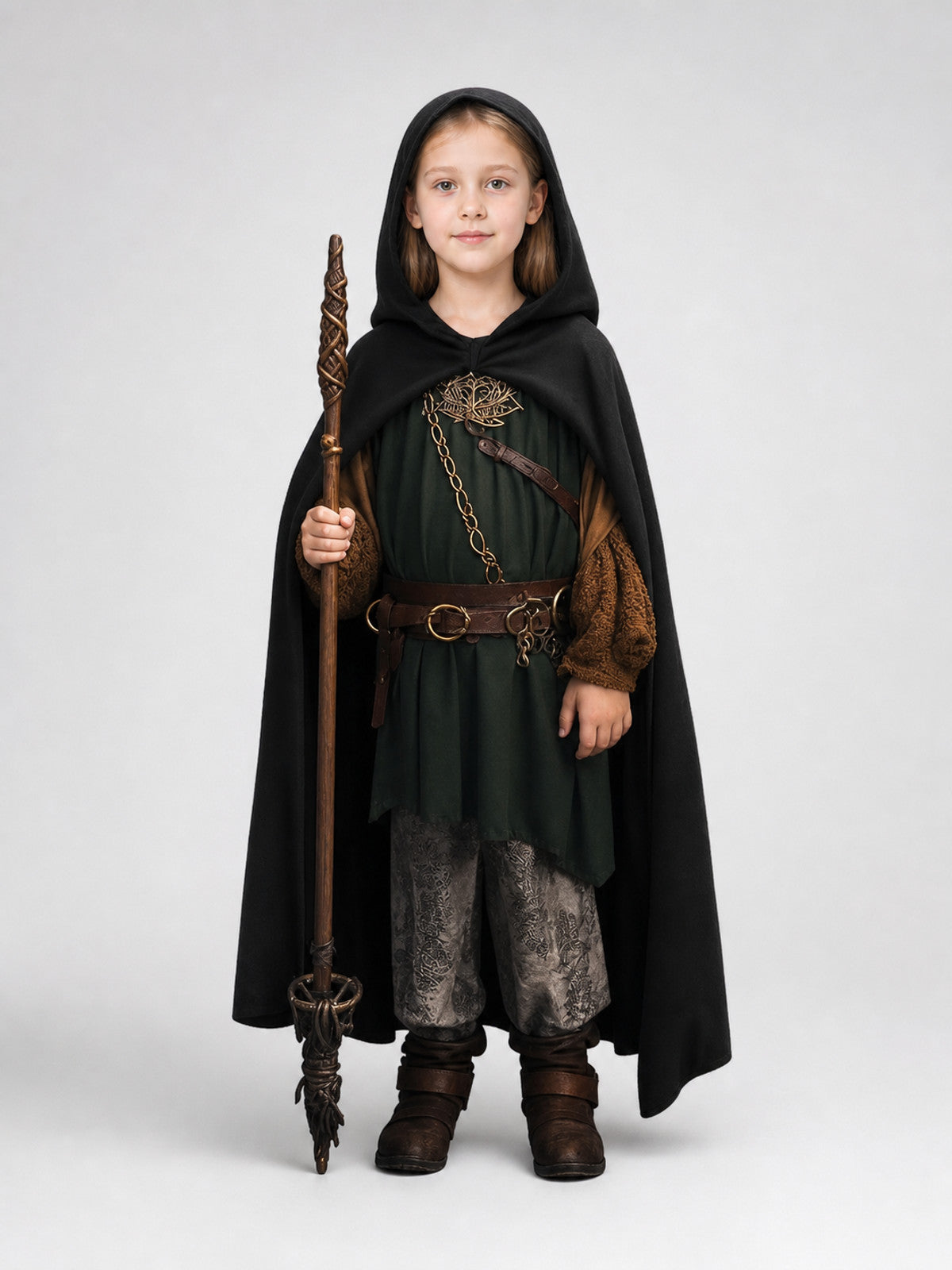Medieval Black Hooded Costume Cloak