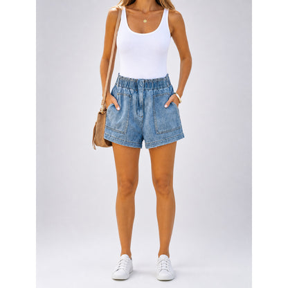 Light Blue High-Waisted Loose-Fit Denim Shorts