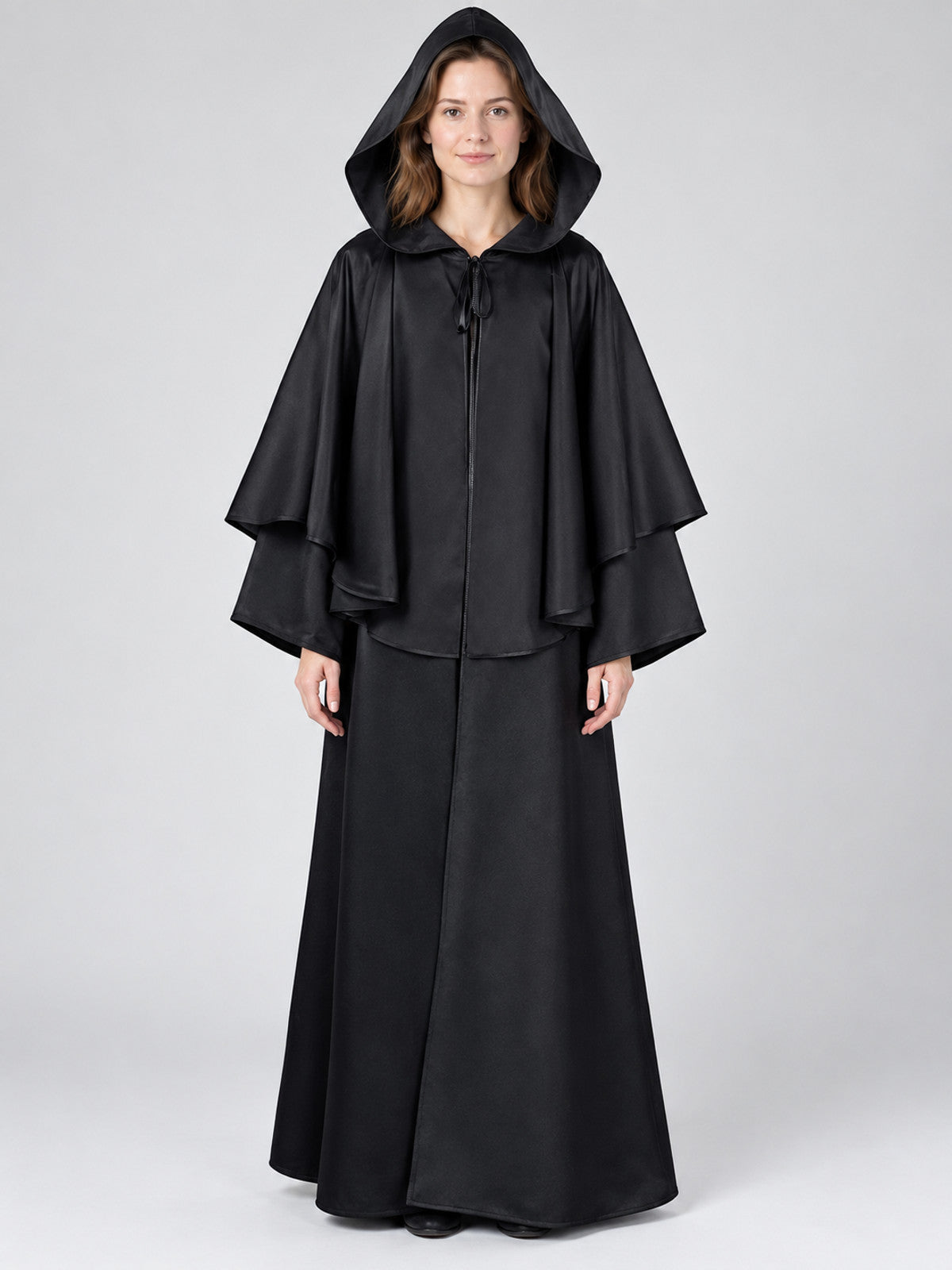 Long Loose-Fit Hooded Cloak Cape Black