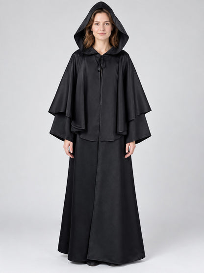 Long Loose-Fit Hooded Cloak Cape Black