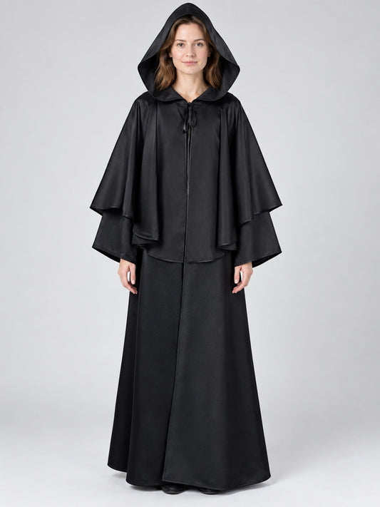 Long Loose-Fit Hooded Cloak Cape Black