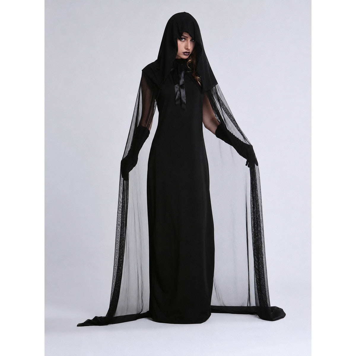 Black Long Hooded Cloak for Carnival